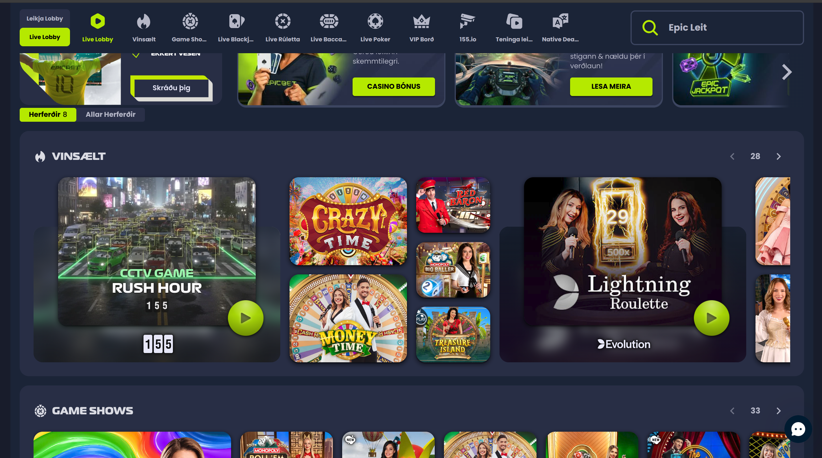 Live Casino & Table Games at Epicbet